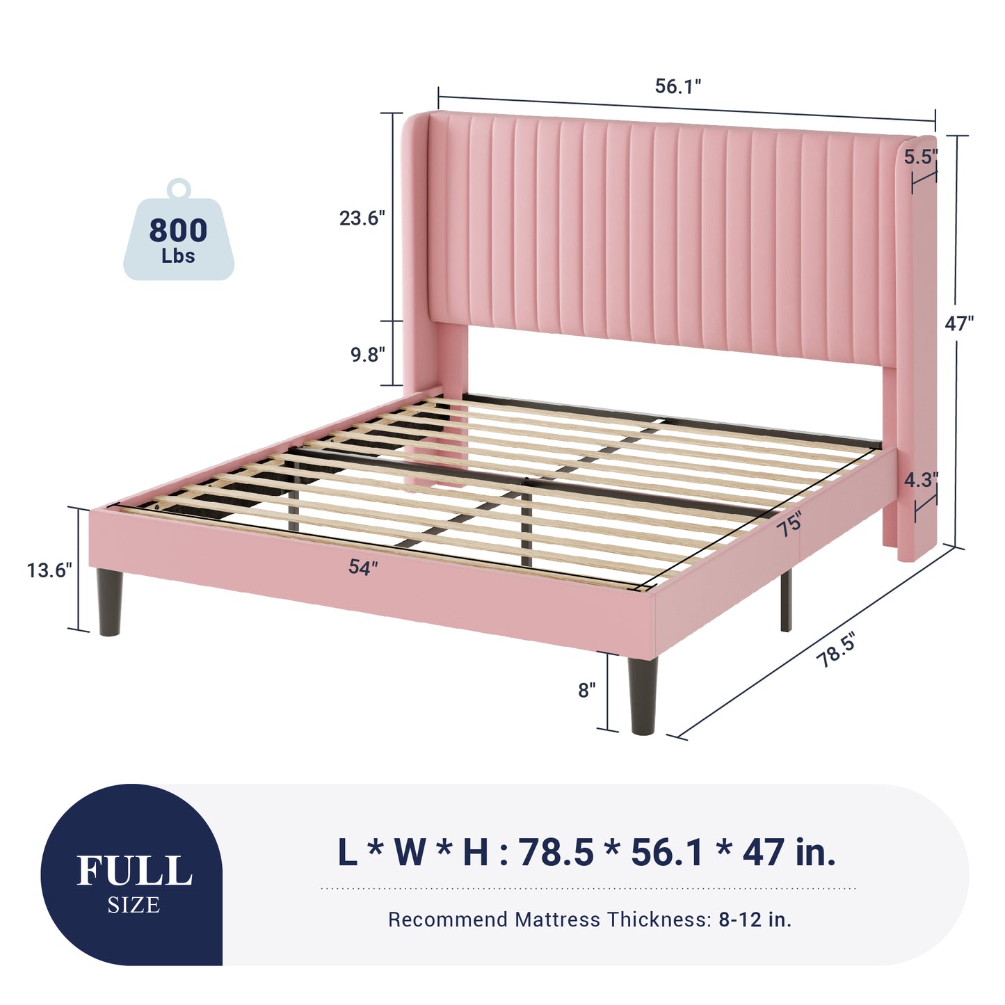 Sifurni Velvet Platform Bed Frame with Vertical Channel Tufted Wingback Headboard