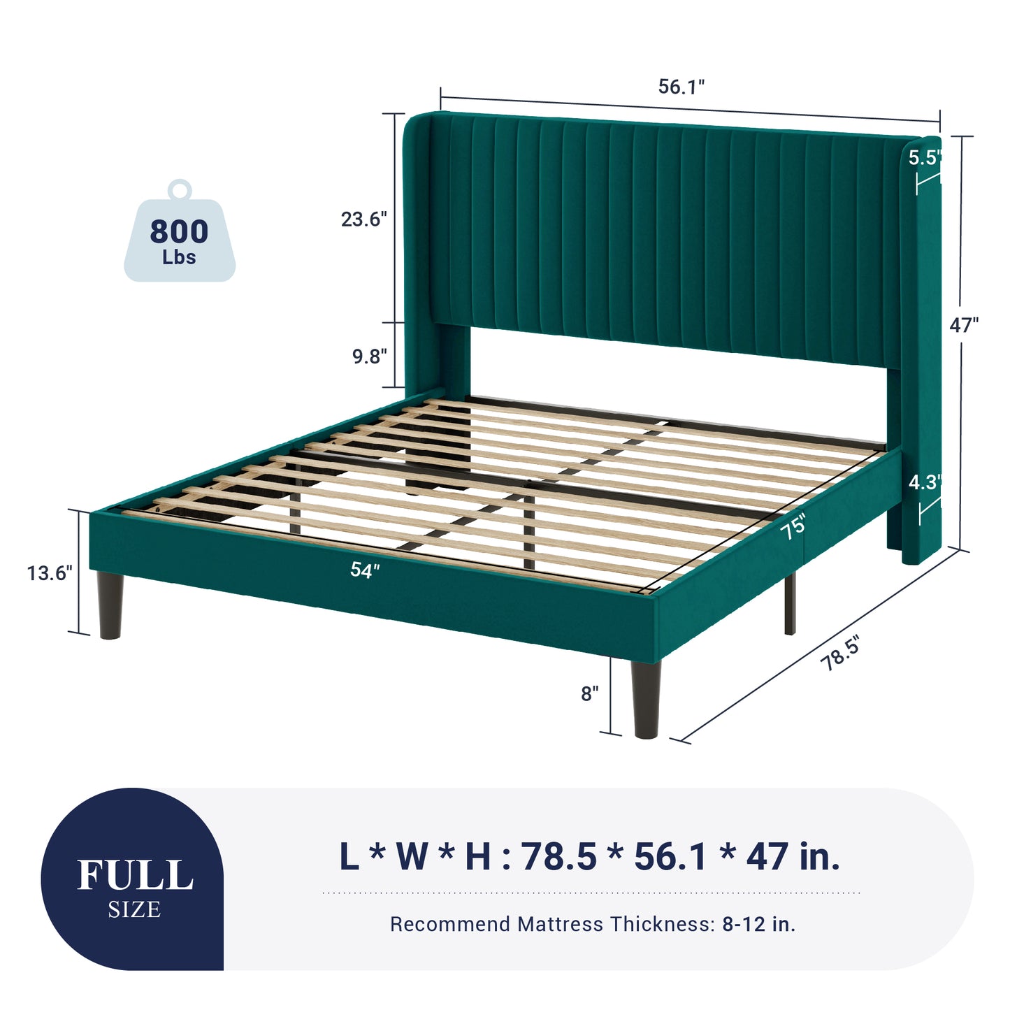 Sifurni Velvet Platform Bed Frame with Vertical Channel Tufted Wingback Headboard