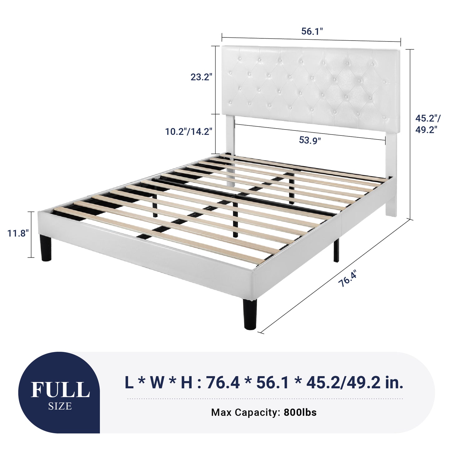 Sifurni Faux Leather Upholstered Platform Bed Frame with Adjustable Diamond-Tufted Headboard