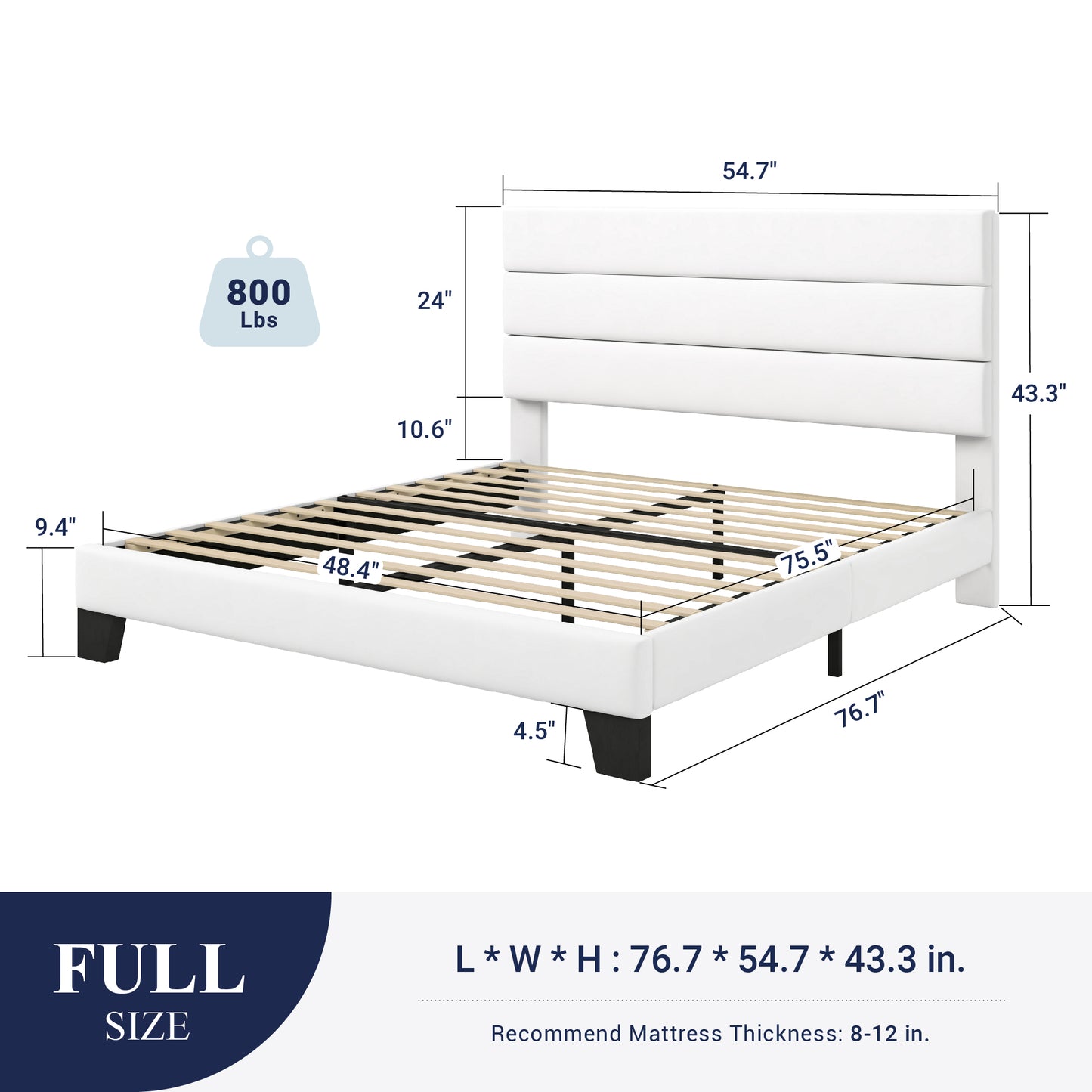 Sifurni Platform Bed Frame with Velvet Upholstered Headboard, Easy Assembly, No Box Spring Needed, White