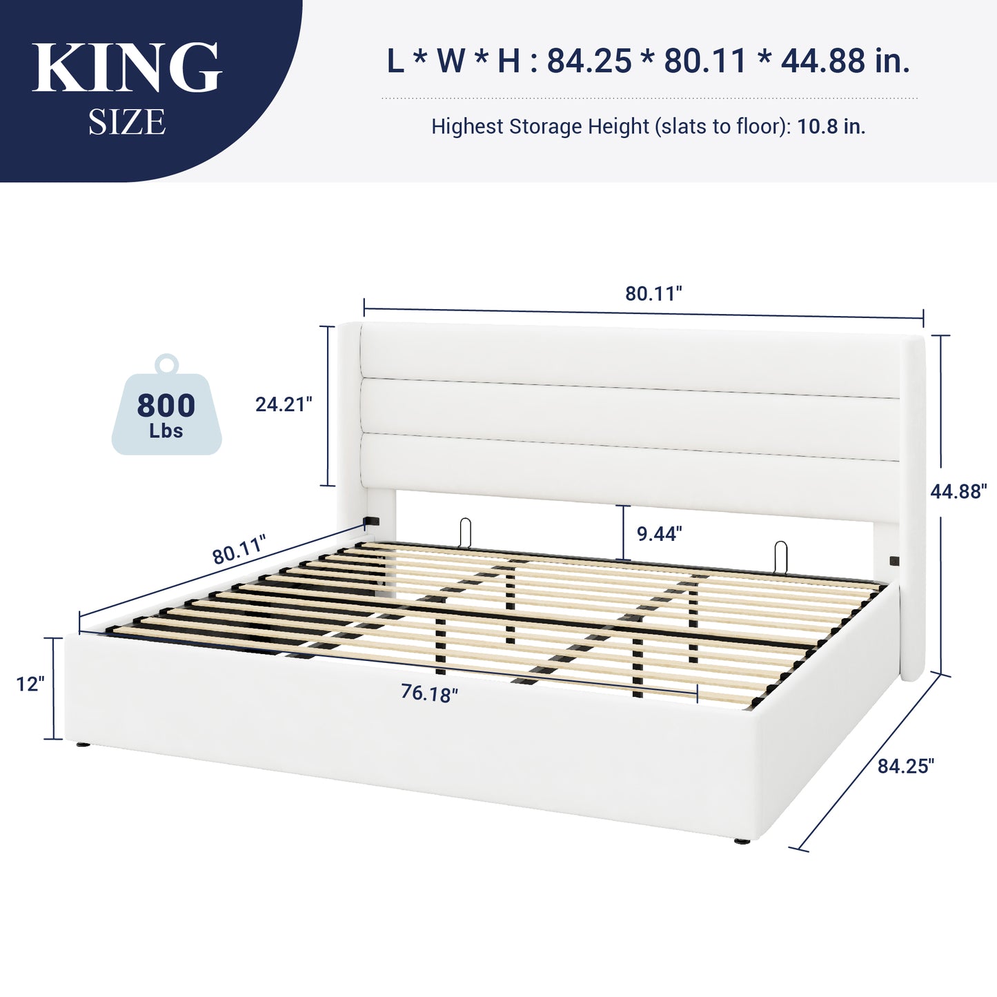 Sifurni Velvet Lift up Hydraulic Storage Platform Bed Frame with Panel Upholstered Wingback Headboard