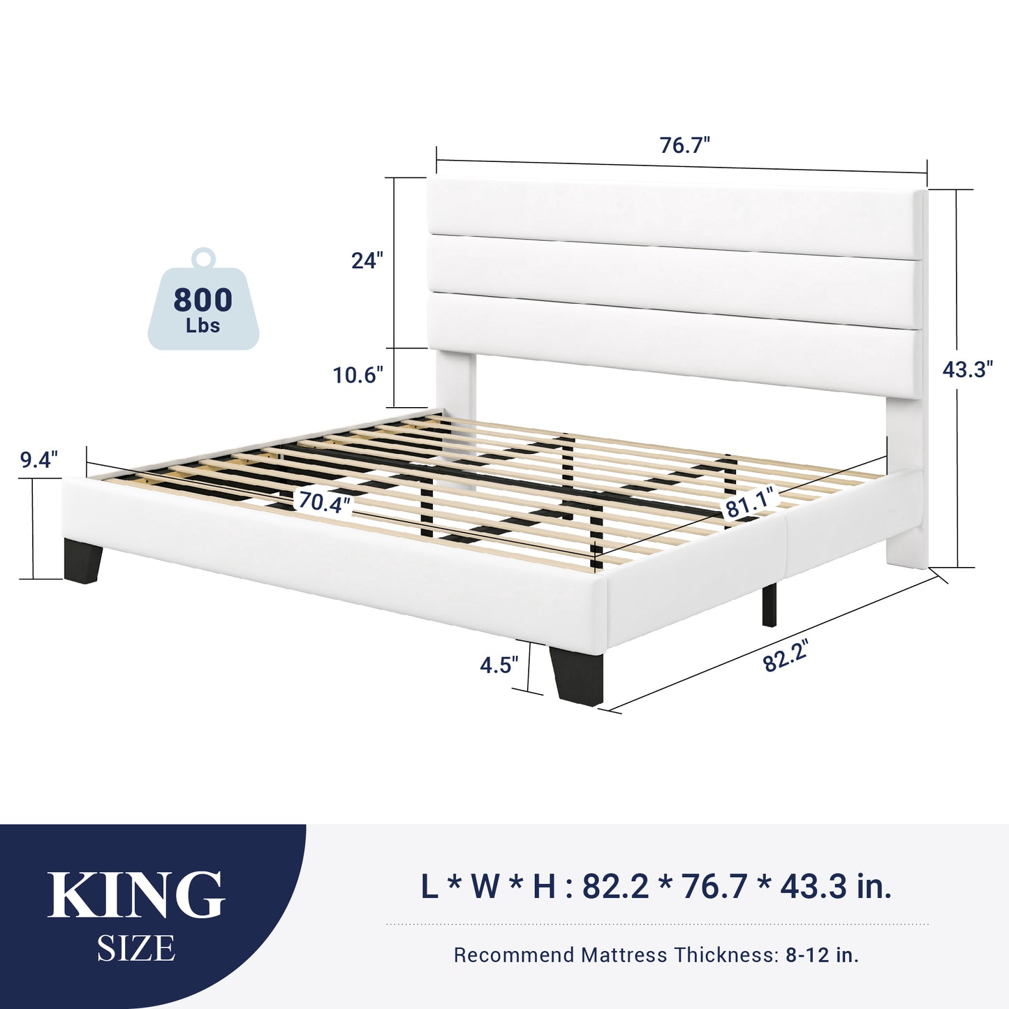 Sifurni Platform Bed Frame with Velvet Upholstered Headboard, Easy Assembly, No Box Spring Needed, White