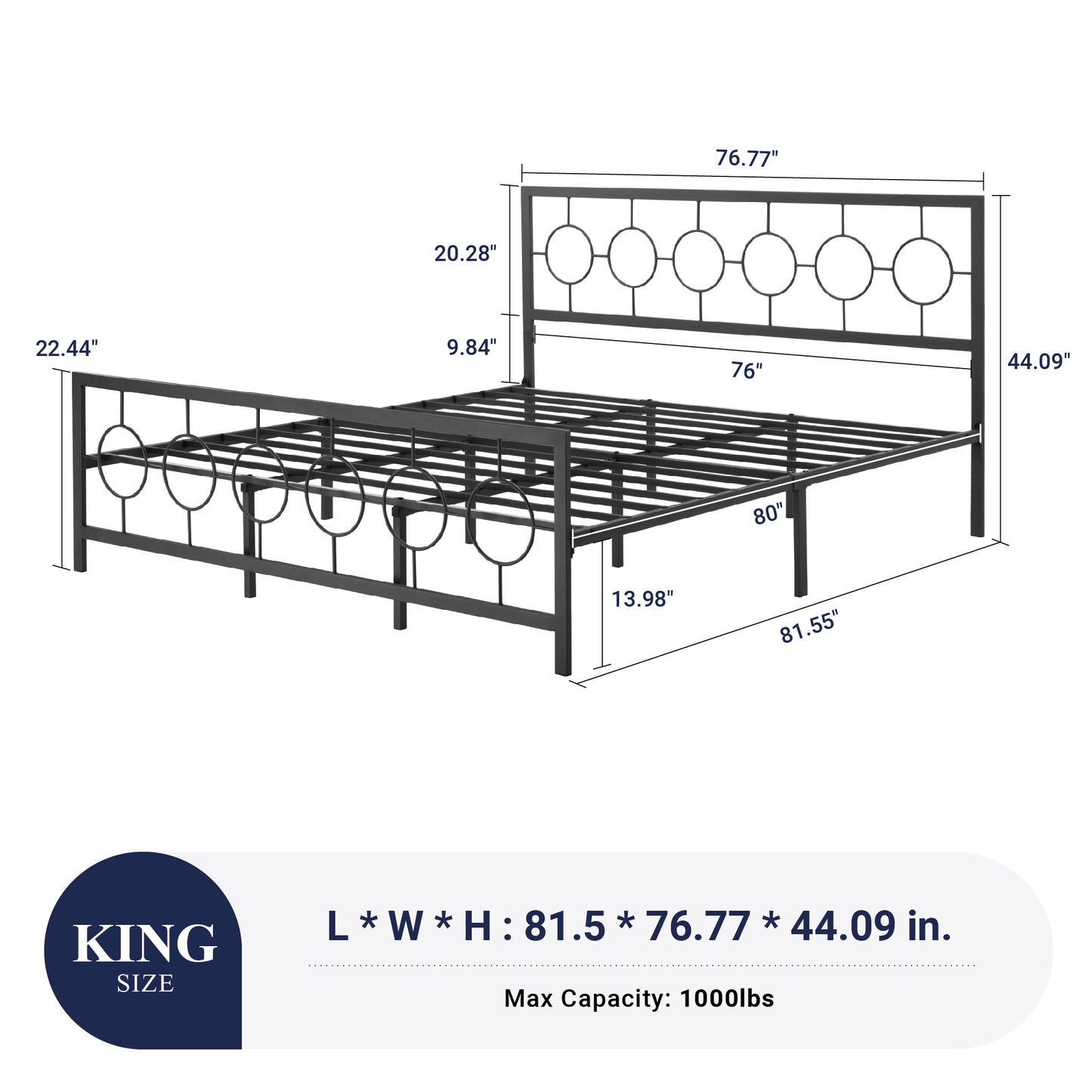 Sifurni Metal Platform Bed Frame with Modern & Vintage Headboard and Footboard, Black