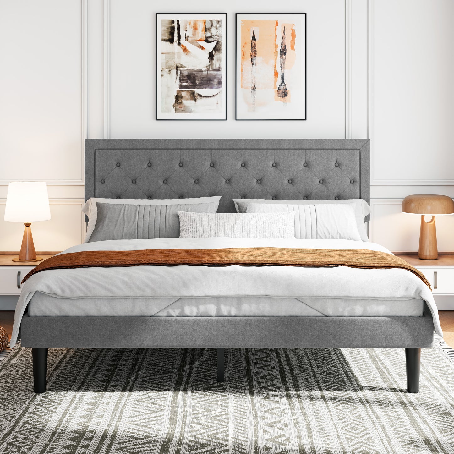 Sifurni Bed Frame Upholstered Platform Bed with Adjustable Headboard,No Box Spring Needed