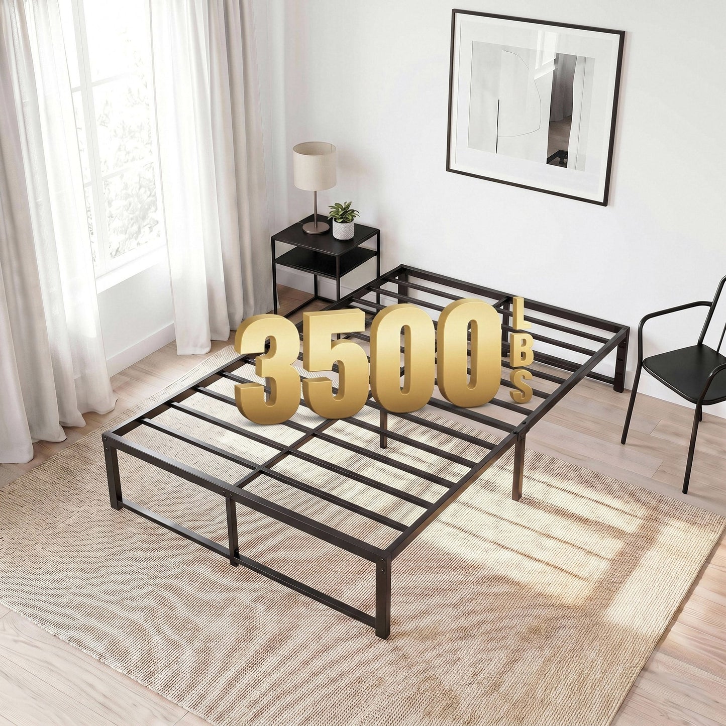 Sifurni 14 inch Bed Frame, Heavy Duty Metal Platform, No Box Spring Needed, Easy Assembly, Black