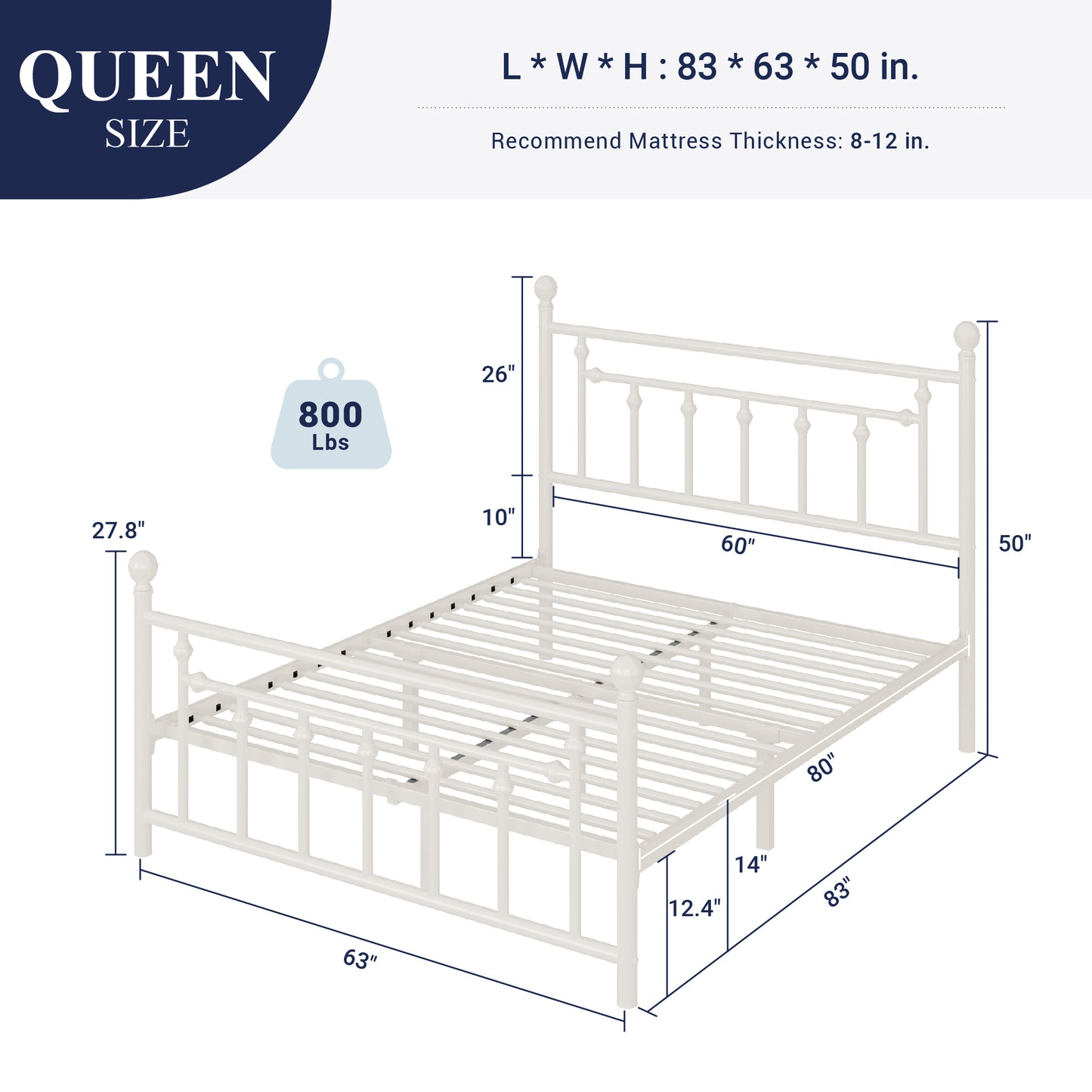 Sifurni Metal Platform Bed Frame with Victorian Vintage Headboard&Footboard, 12.4" Under-bed Storage, No Box Spring Needed