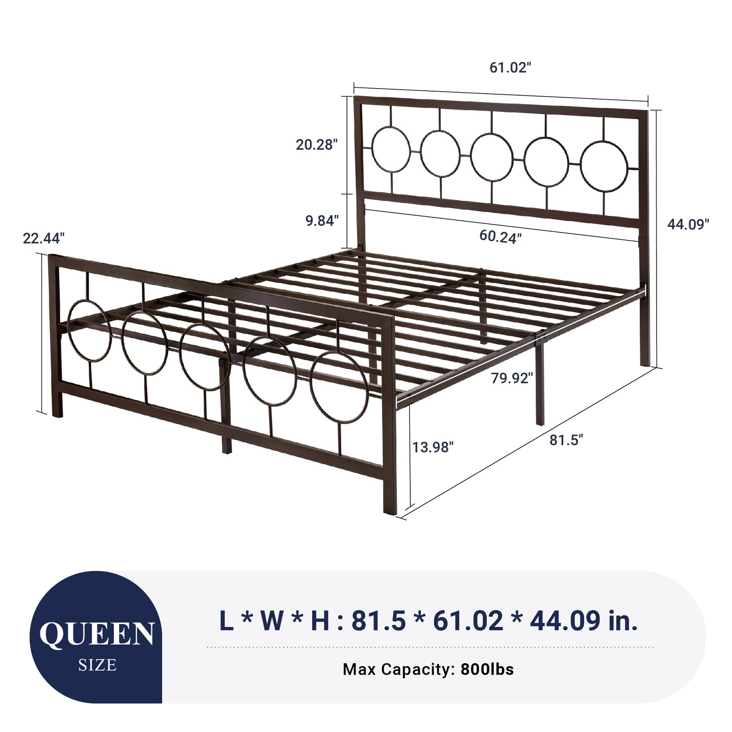 Sifurni Metal Platform Bed Frame with Modern & Vintage Headboard and Footboard, Black