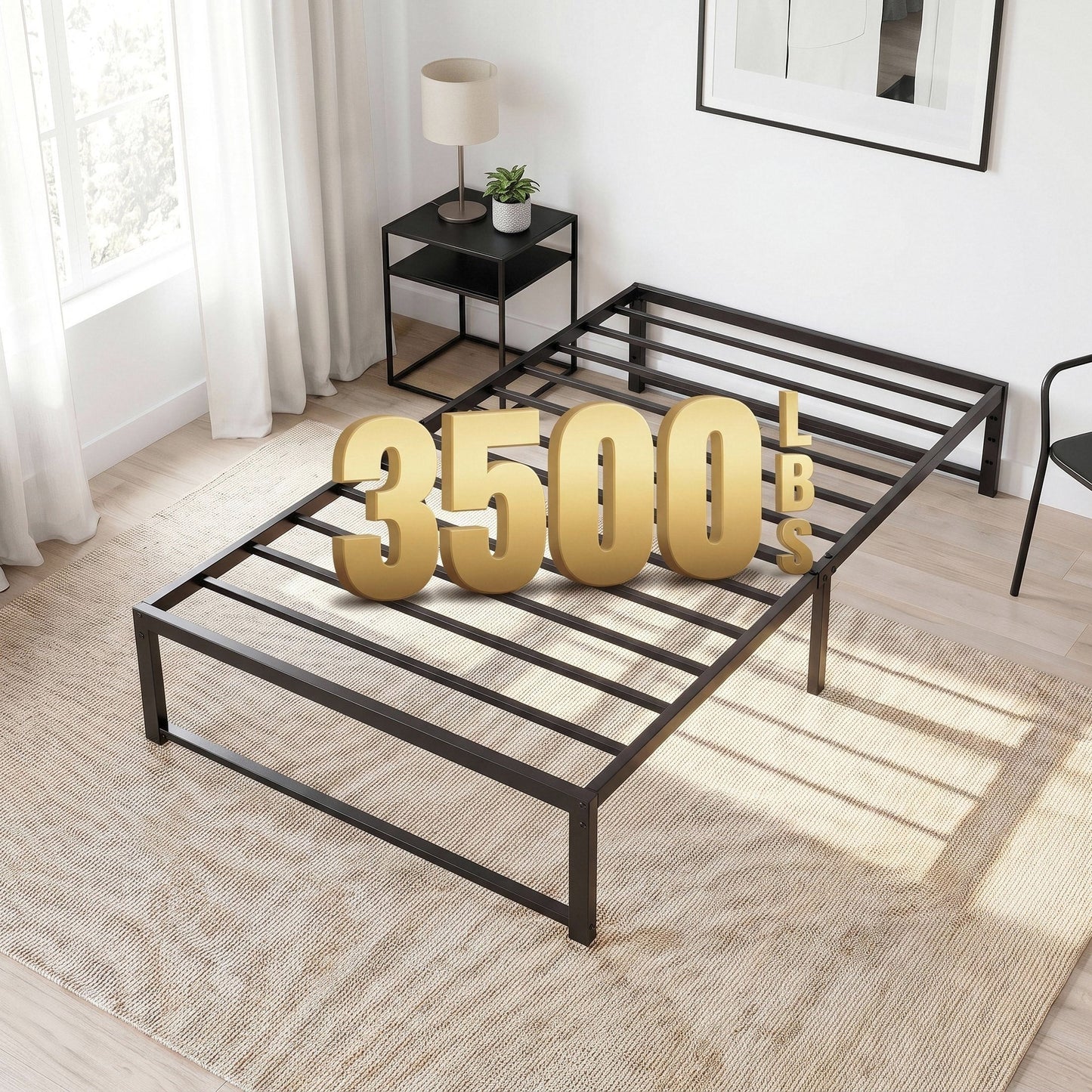 Sifurni 14 inch Bed Frame, Heavy Duty Metal Platform, No Box Spring Needed, Easy Assembly, Black