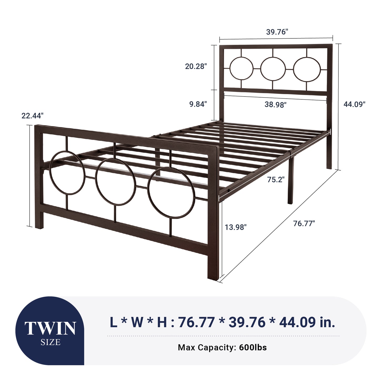 Sifurni Metal Platform Bed Frame with Modern & Vintage Headboard and Footboard, Black