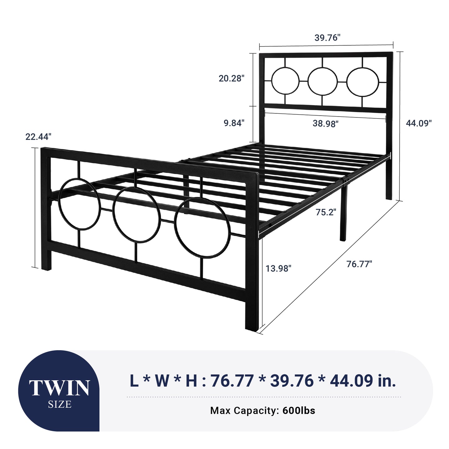 Sifurni Metal Platform Bed Frame with Modern & Vintage Headboard and Footboard, Black